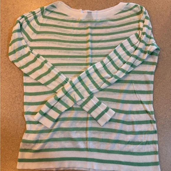 L.L. Bean Mint and White Striped Scoop Neck Sweater - Picture 1 of 8